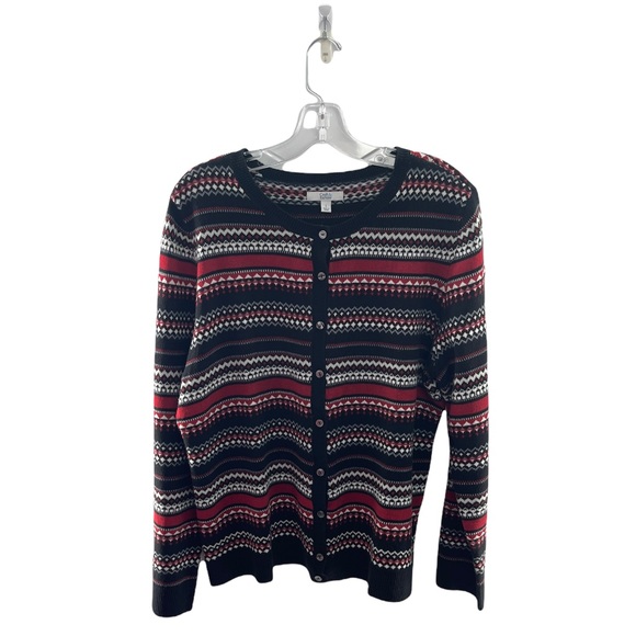 Croft and Barrow Button Up Print Sweater Cardigan Large - Picture 10 of 12
